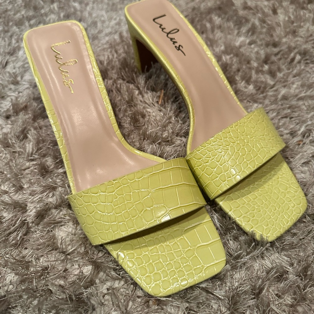 Lulus lime crocodile embossed high heel sandals